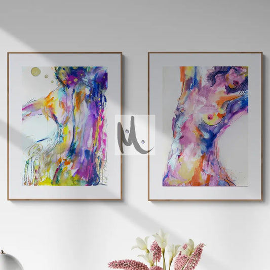 Abstract Nude Woman Body Set of 2 Wall Art Print Sizes: A3 A2