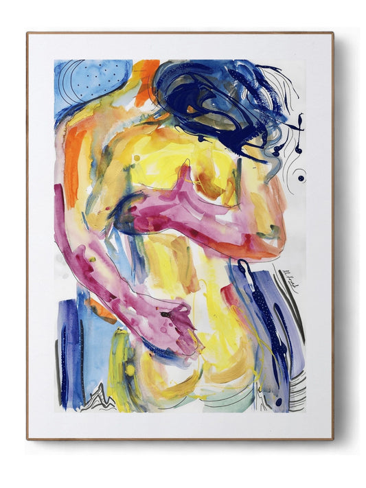 Colourful Abstract Artwork Art Print  of a couple, framed