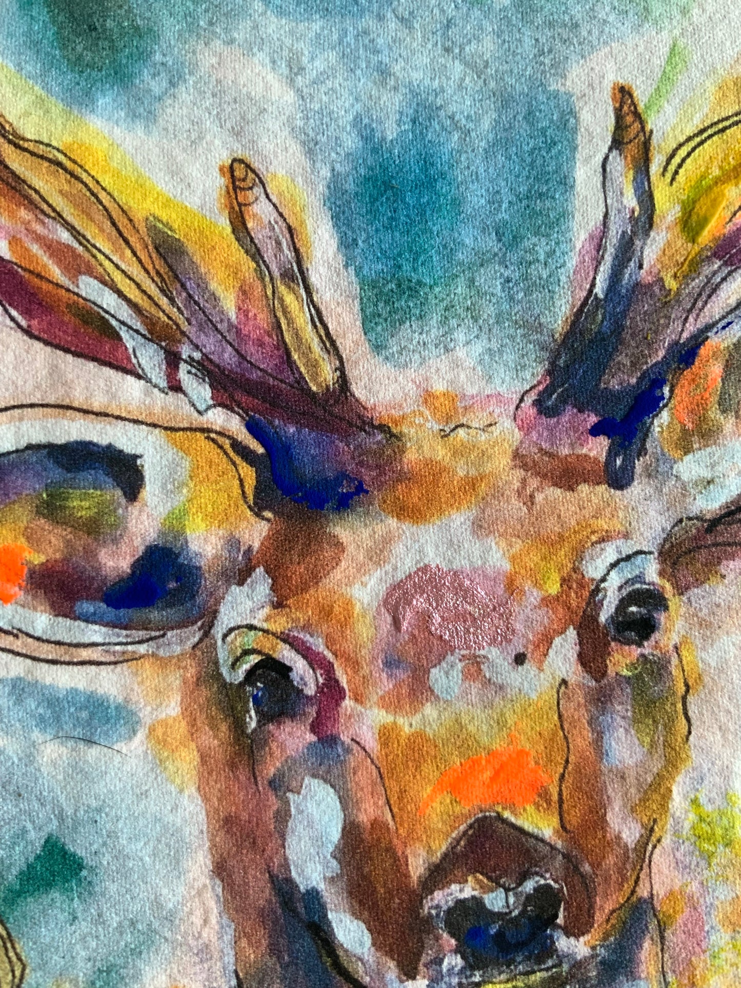‘Stag-Deer’ Art Print with Hand Painted Details