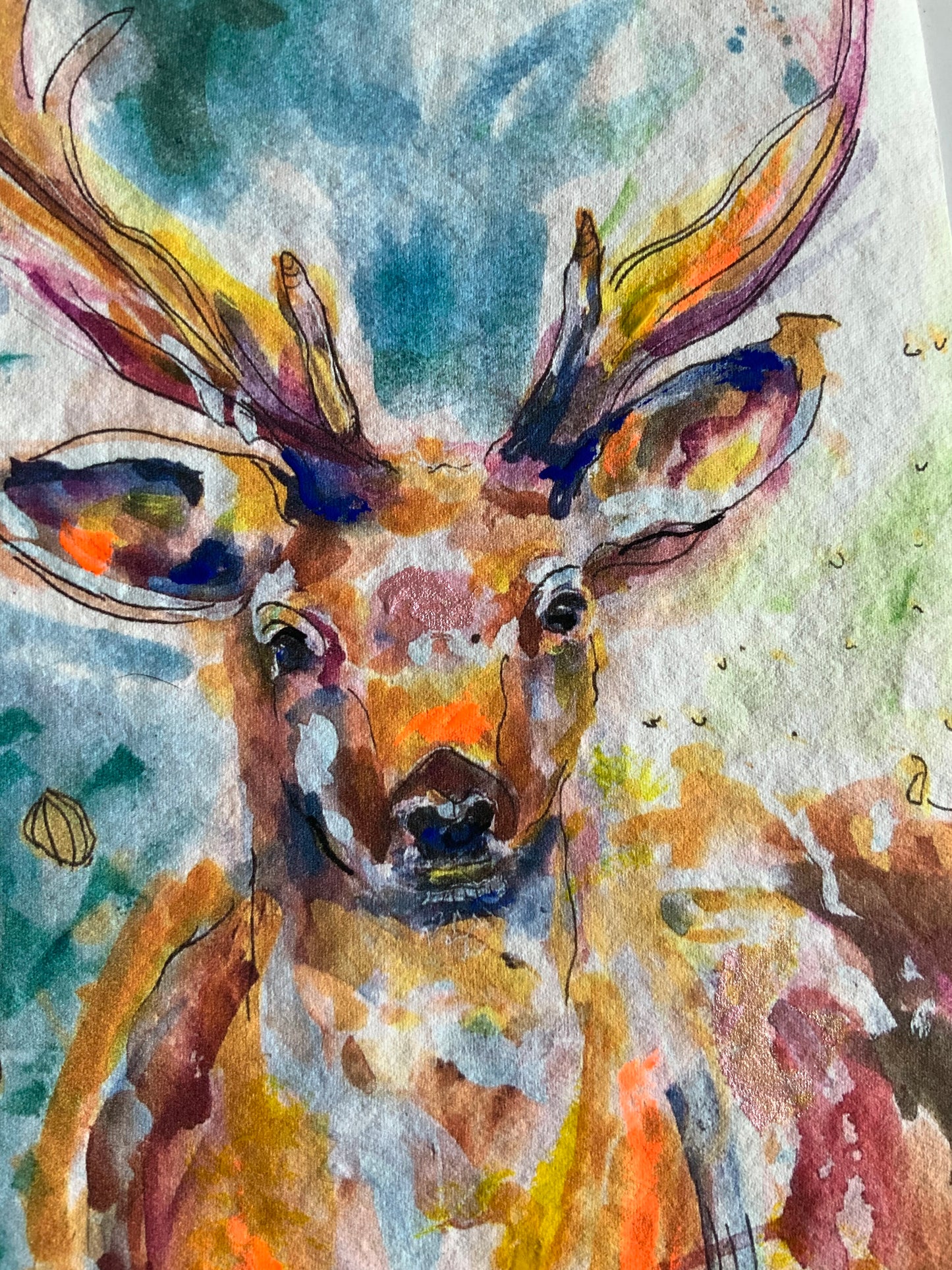 ‘Stag-Deer’ Art Print with Hand Painted Details