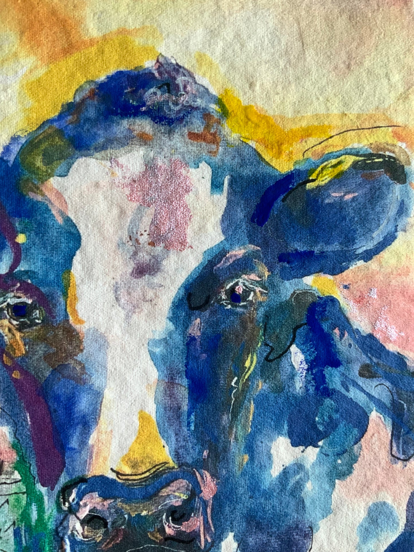 ‘Blue Cow’ Art Print with Hand Painted Details