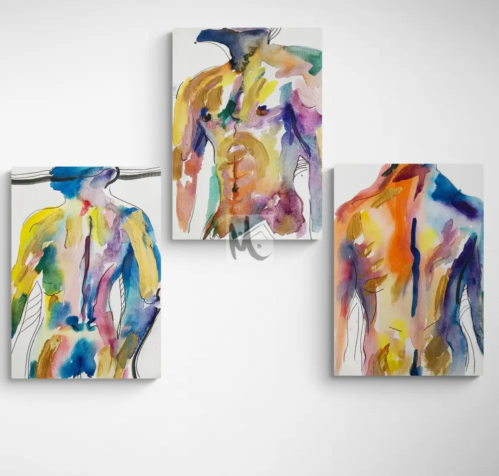 Abstract Nude Man Body Set of 3 Wall Art ‘He Unveiled - Trilogy‘ Print Sizes: A4 A3 A2 A1