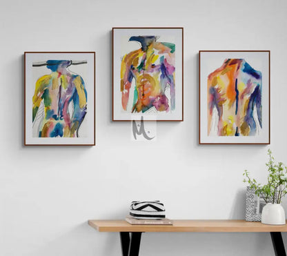 Abstract Nude Man Body Set of 3 Wall Art ‘He Unveiled - Trilogy‘ Print Sizes: A4 A3 A2 A1