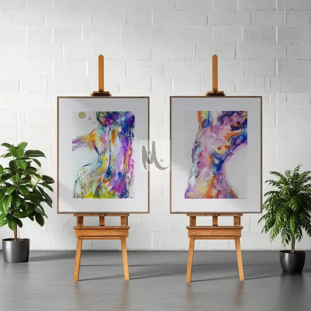 Abstract Nude Woman Body Set of 2 Wall Art Print Sizes: A3 A2