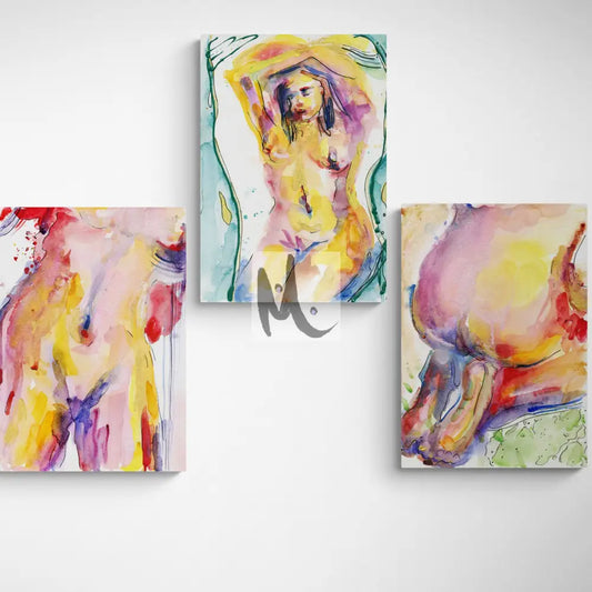 Abstract Nude Woman Body Set of 3 Wall Art ‘She Unveiled - Trilogy‘ Print Sizes: A4 A3 A2 A1
