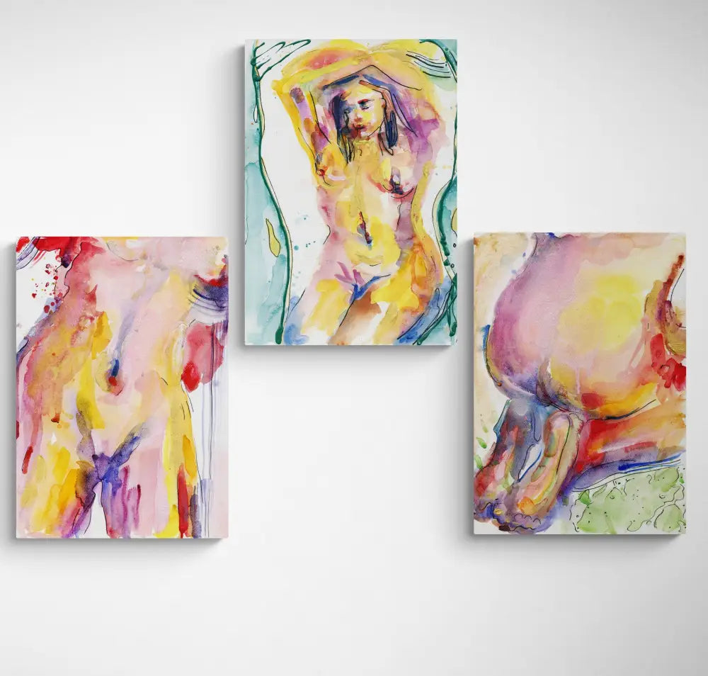 Abstract Nude Woman Body Set of 3 Wall Art ‘She Unveiled - Trilogy‘ Print Sizes: A4 A3 A2 A1
