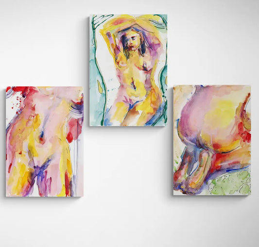 Abstract Nude Woman Body Set of 3 Wall Art ‘She Unveiled - Trilogy‘ Print Sizes: A4 A3 A2 A1