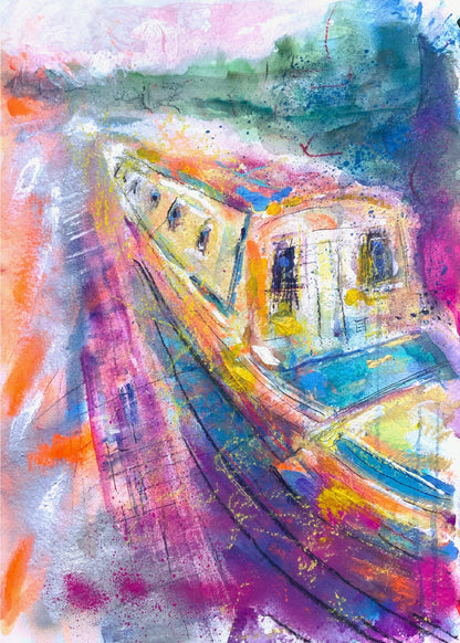 Colorful abstract painting of a boat