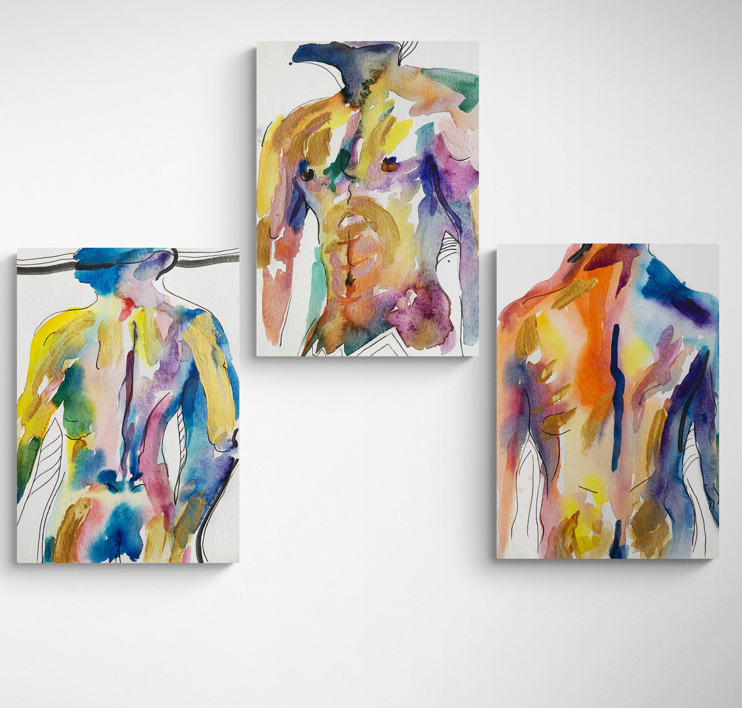 Abstract Nude Man Body Set of 3 Wall Art ‘He, Unveiled - Trilogy‘