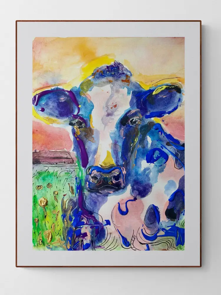 ‘Blue Cow’ Art Print A4 Print Size: A4