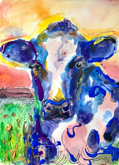 ‘Blue Cow’ Art Print A4 Print Size: A4
