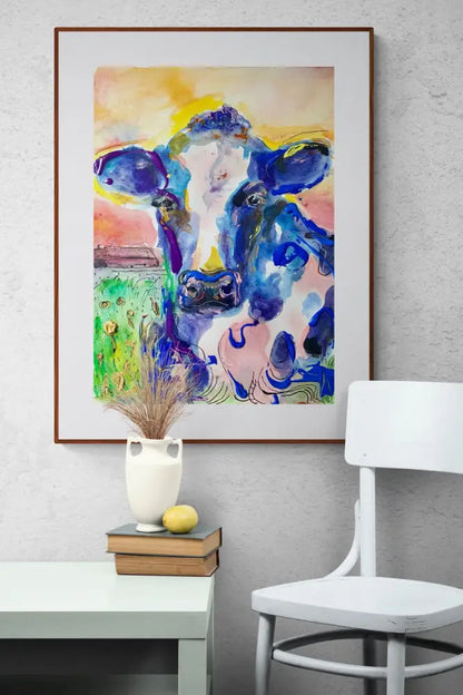 ‘Blue Cow’ Art Print A4 Print Size: A4