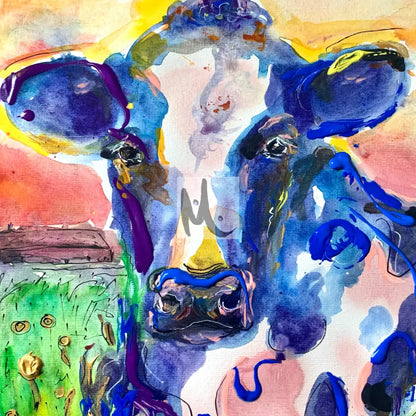 ‘Blue Cow’ Art Print A4 Print Size: A4