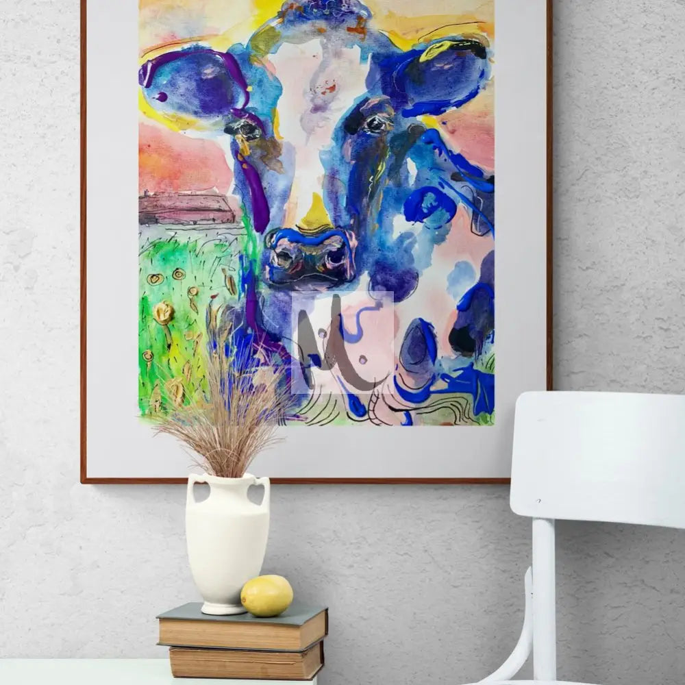 ‘Blue Cow’ Art Print A4 Print Size: A4