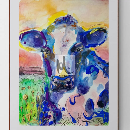 ‘Blue Cow’ Art Print A4 Print Size: A4