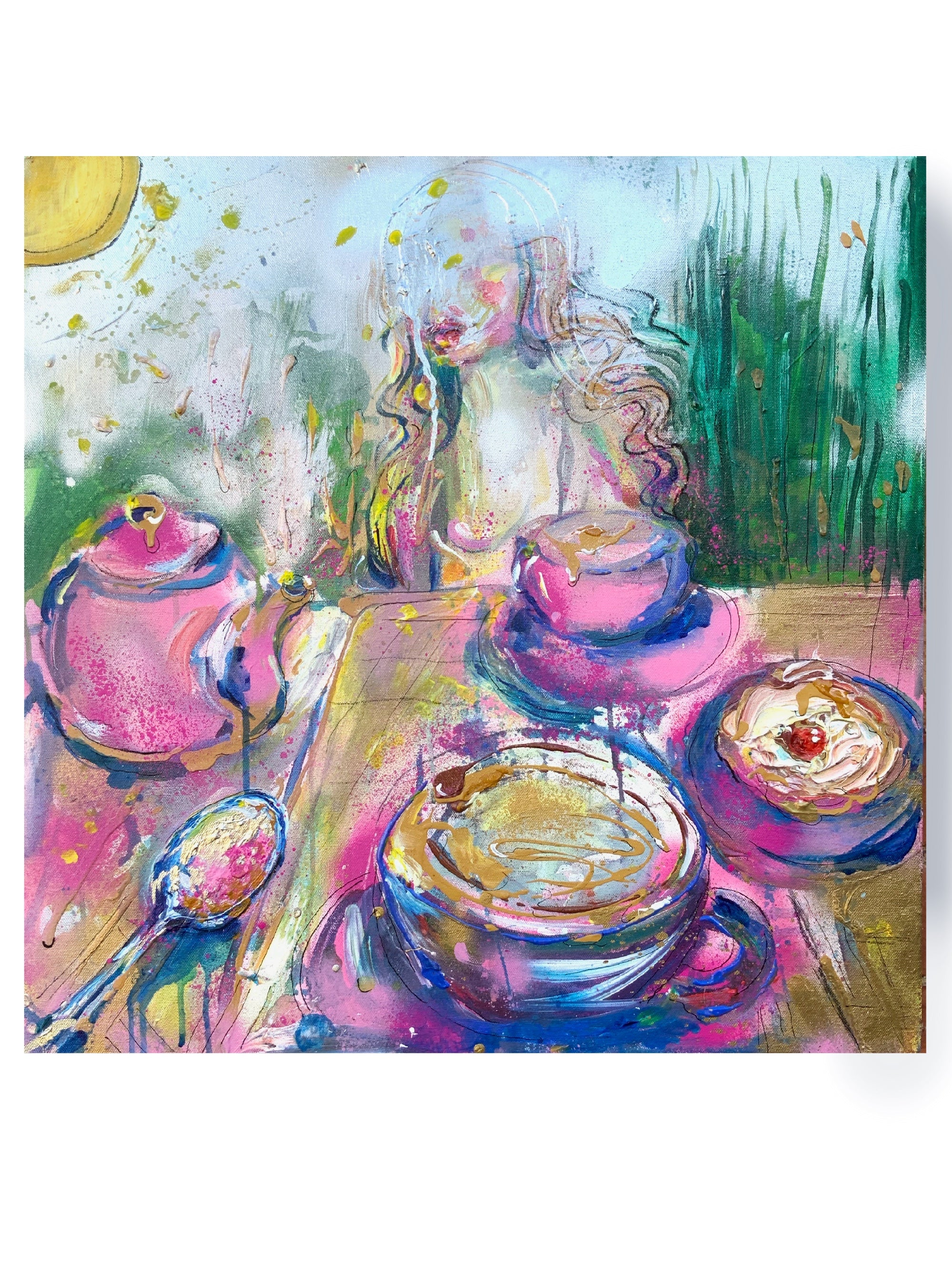 Original Painting On Canvas Abstract Art Coffee Shop Café Scene