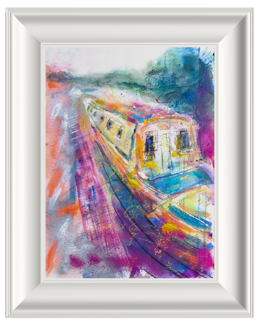 abstract painting of a narrow boat large for sale