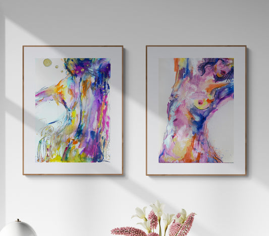 Abstract Nude Woman Body Set of 2 Wall Art