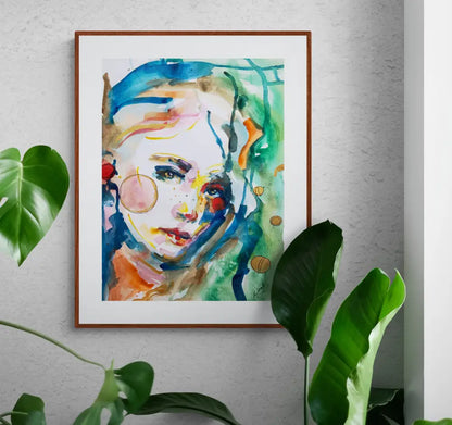 Abstract portrait art print Framed on a wall