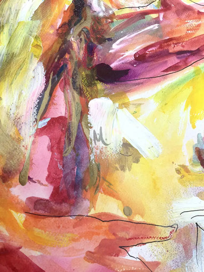 Abstract watercolor painting with vibrant colors and fluid brushstrokes