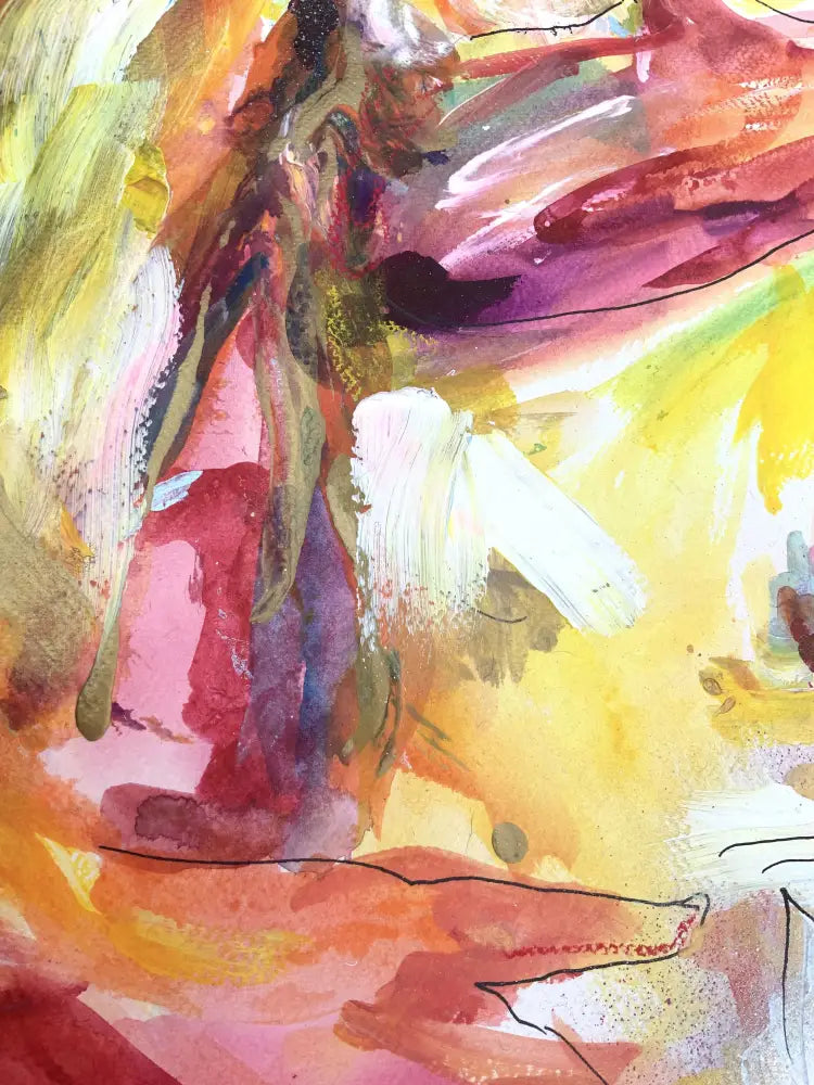 Abstract watercolor painting with vibrant colors and fluid brushstrokes