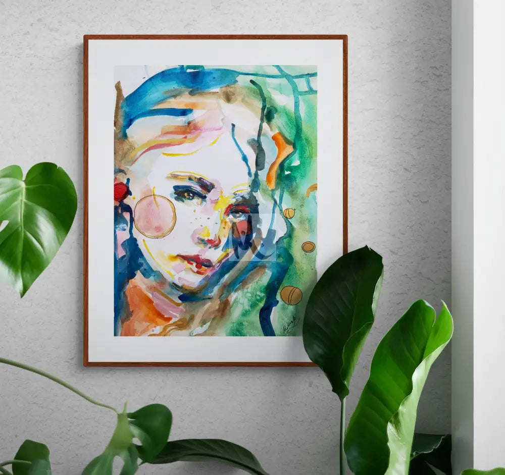 Abstract portrait art print Framed on a wall