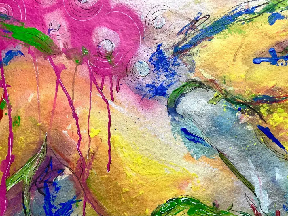 Abstract artwork with vibrant colors and dynamic brush strokes