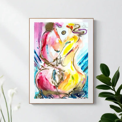 Bold abstract wall art depicting two women as a couple with expressive forms, designed as a Valentine’s Day gift