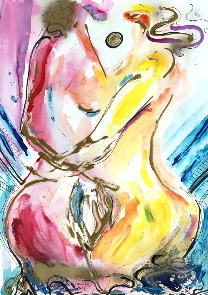 abstract nude painting of two women