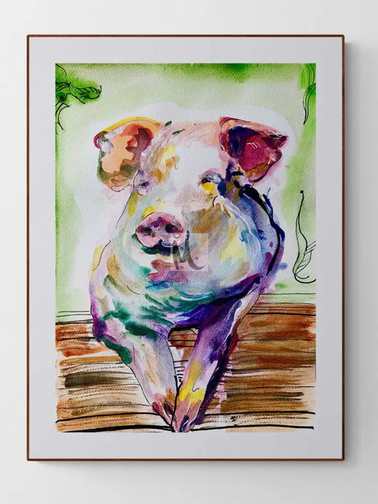 ‘Happy Pig‘ Art Prnt A4 Print Size: A4
