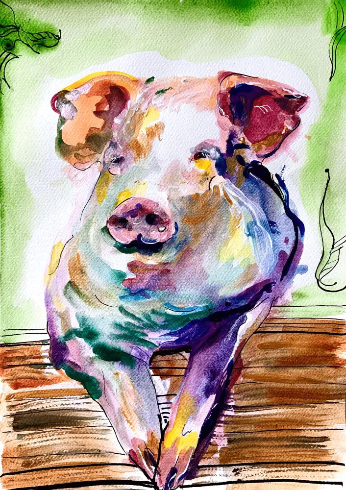 ‘Happy Pig‘ Art Prnt A4 Print Size: A4