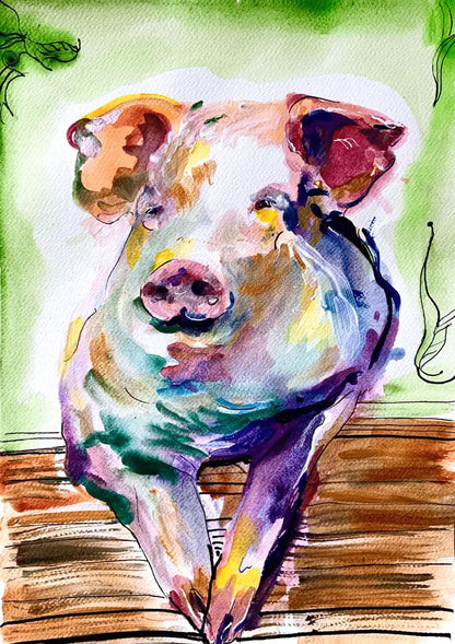 ‘Happy Pig‘ Art Prnt A4 Print Size: A4