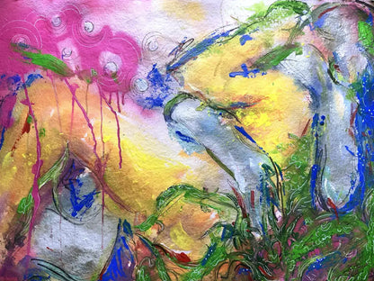 Abstract artwork with vibrant colors and dynamic brush strokes