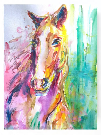 ’Magical Horse’ Painting 50 cm x 70 cm / Wooden Frame Light Brown 50 cm x 70 cm