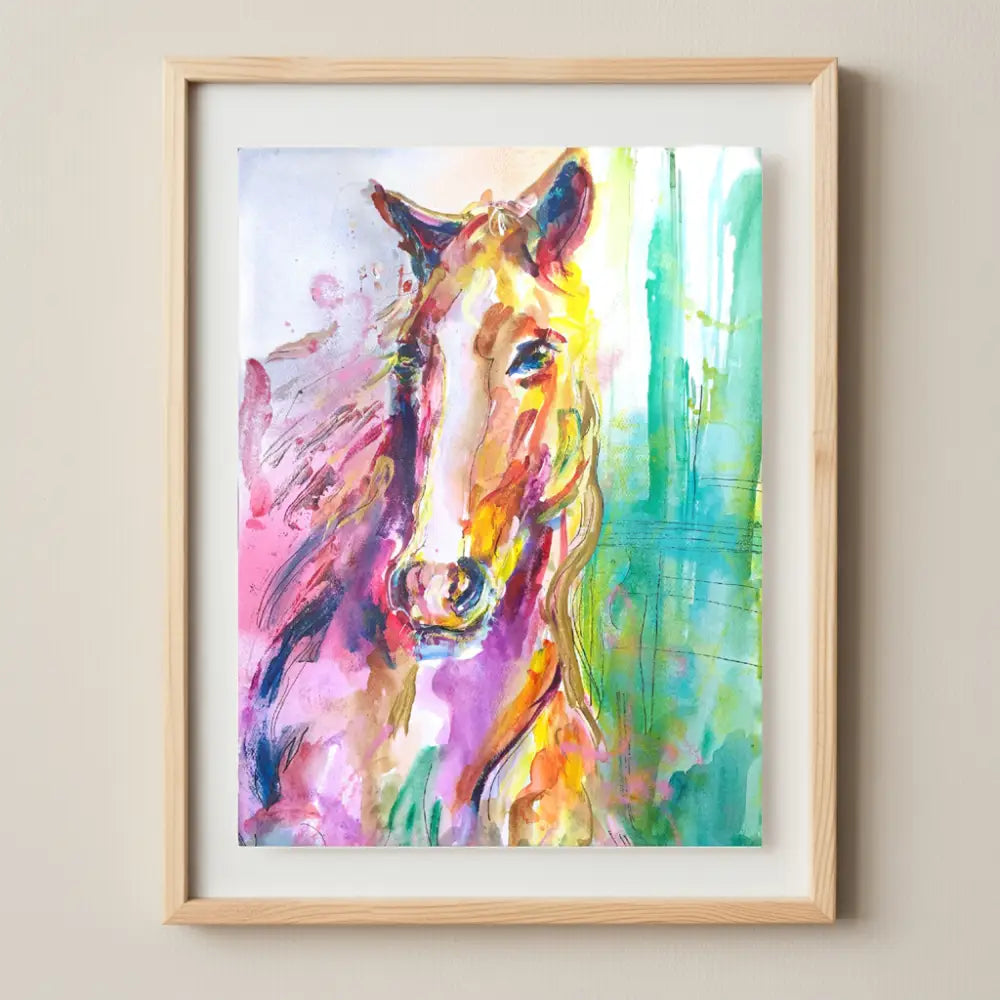 ’Magical Horse’ Painting 50 cm x 70 cm / Wooden Frame Light Brown 50 cm x 70 cm