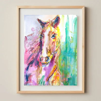 ’Magical Horse’ Painting 50 cm x 70 cm / Wooden Frame Light Brown 50 cm x 70 cm