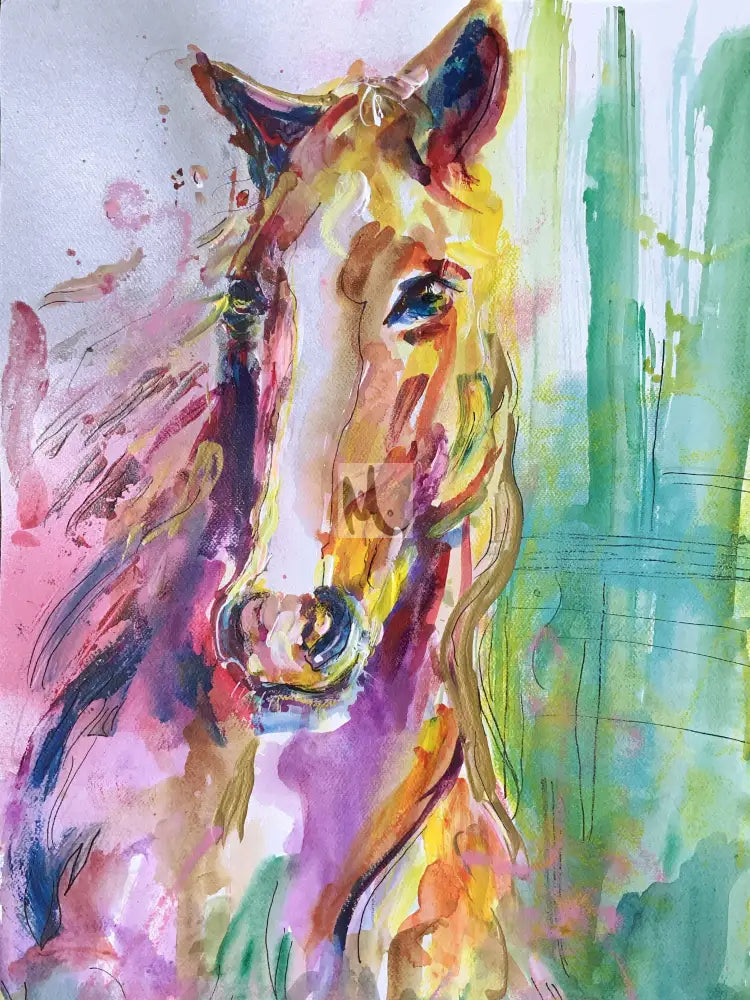 ’Magical Horse’ Painting 50 cm x 70 cm / Wooden Frame Light Brown 50 cm x 70 cm