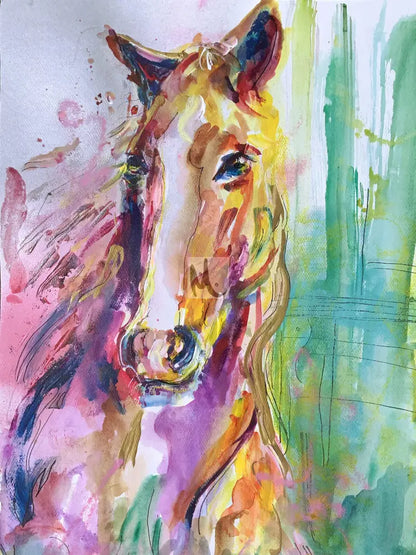 ’Magical Horse’ Painting 50 cm x 70 cm / Wooden Frame Light Brown 50 cm x 70 cm