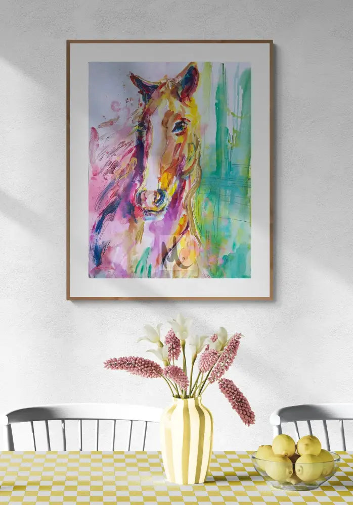 ’Magical Horse’ Painting 50 cm x 70 cm / Wooden Frame Light Brown 50 cm x 70 cm