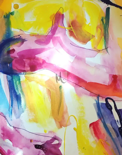 Abstract watercolor painting with vibrant colors on a white background