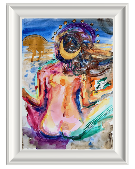 original abstract painting about meditation and the moon
