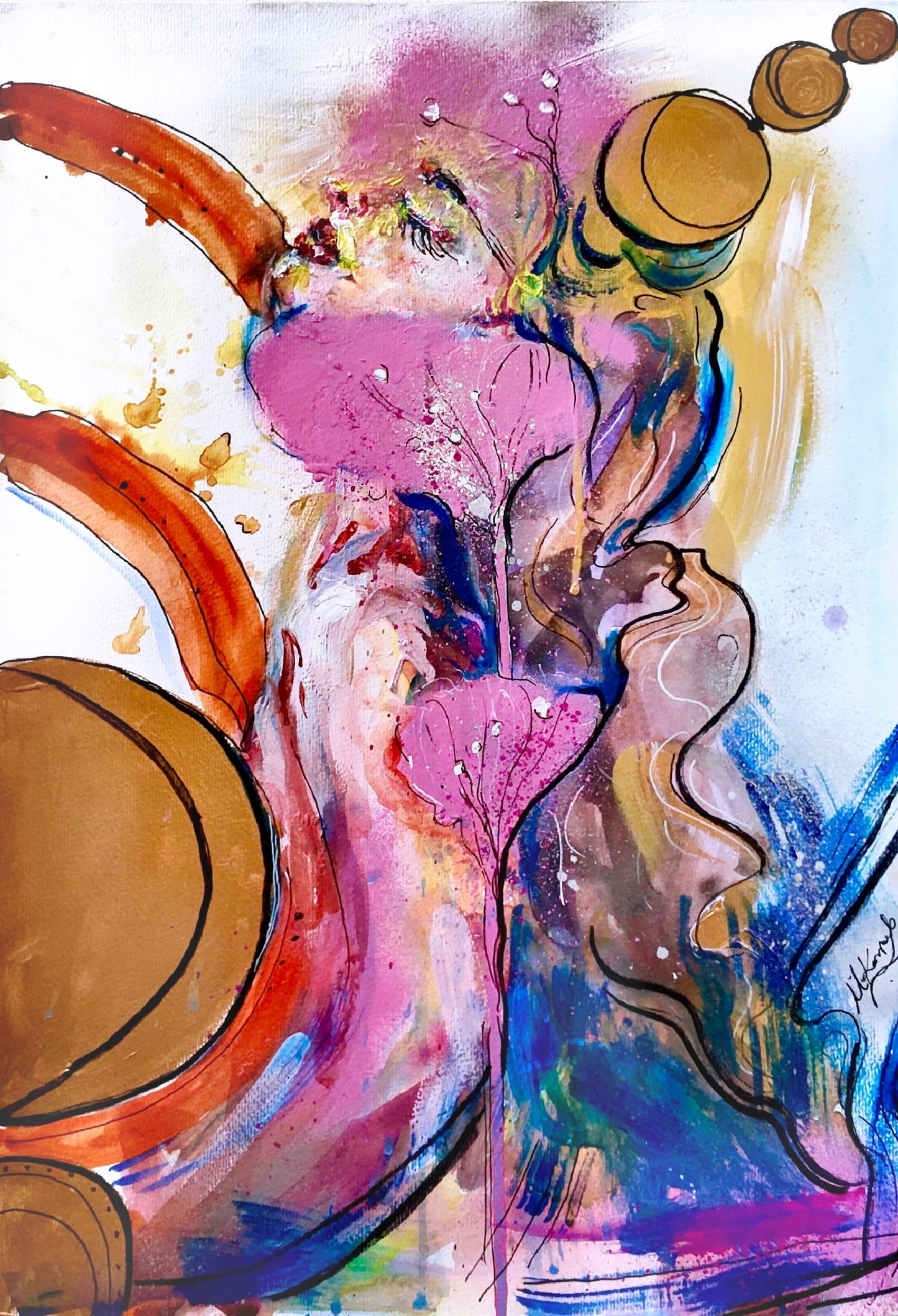 Abstract artwork with vibrant colors and fluid shapes