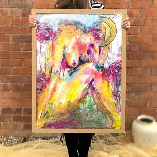 woman showing an abstract nude art