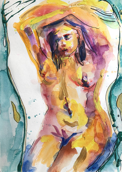 Abstract Nude Woman Body Set of 3 Wall Art ‘She, Unveiled - Trilogy‘
