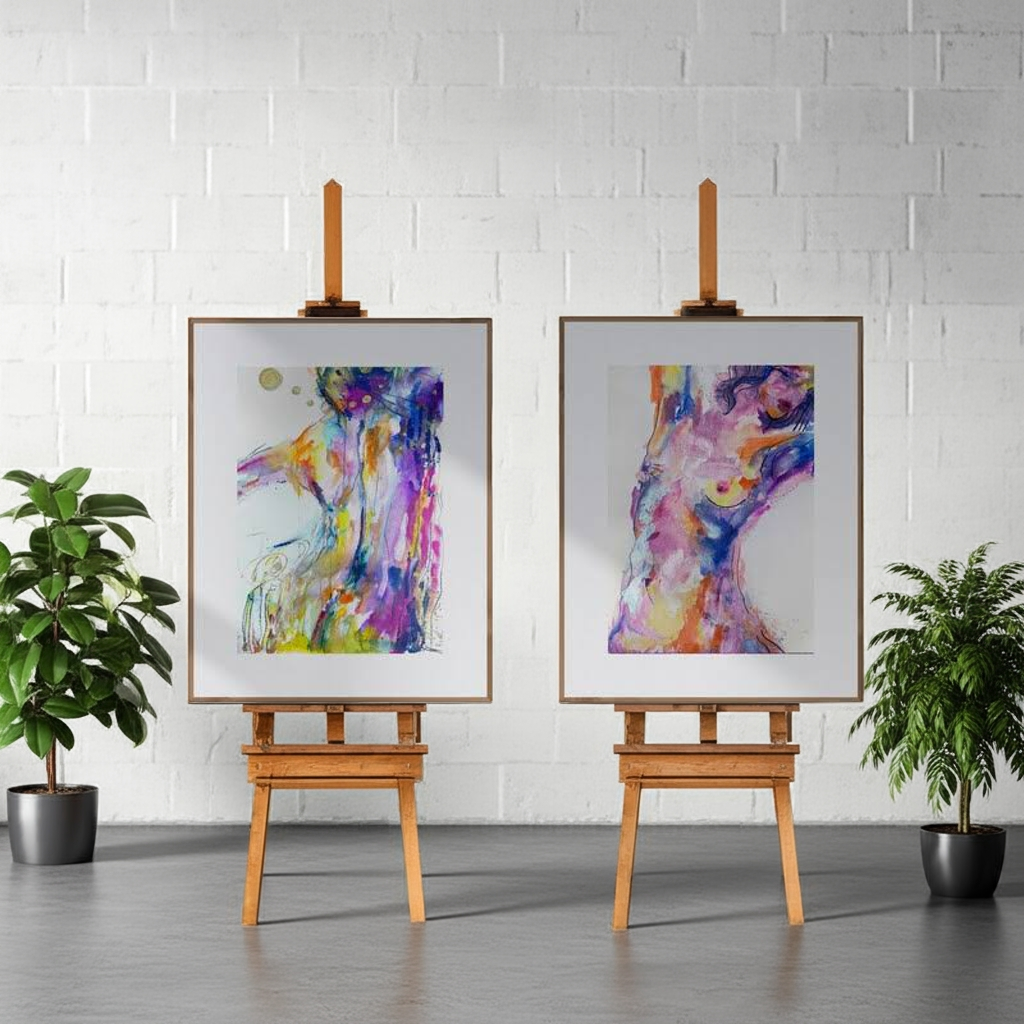 Abstract Nude Woman Body Set of 2 Wall Art