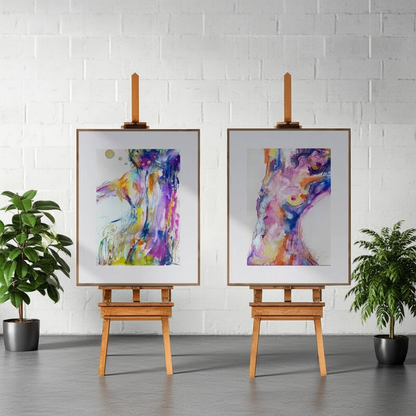 Abstract Nude Woman Body Set of 2 Wall Art