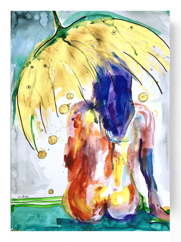 abstract painting showcasing a woman holding an umbrella 