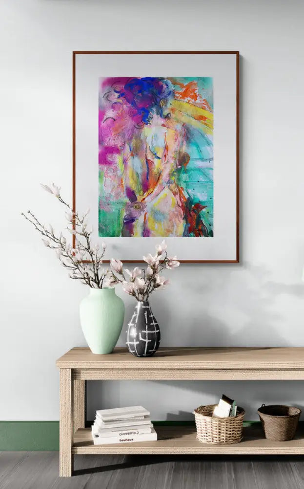 original abstract painting of a woman in a living room 
