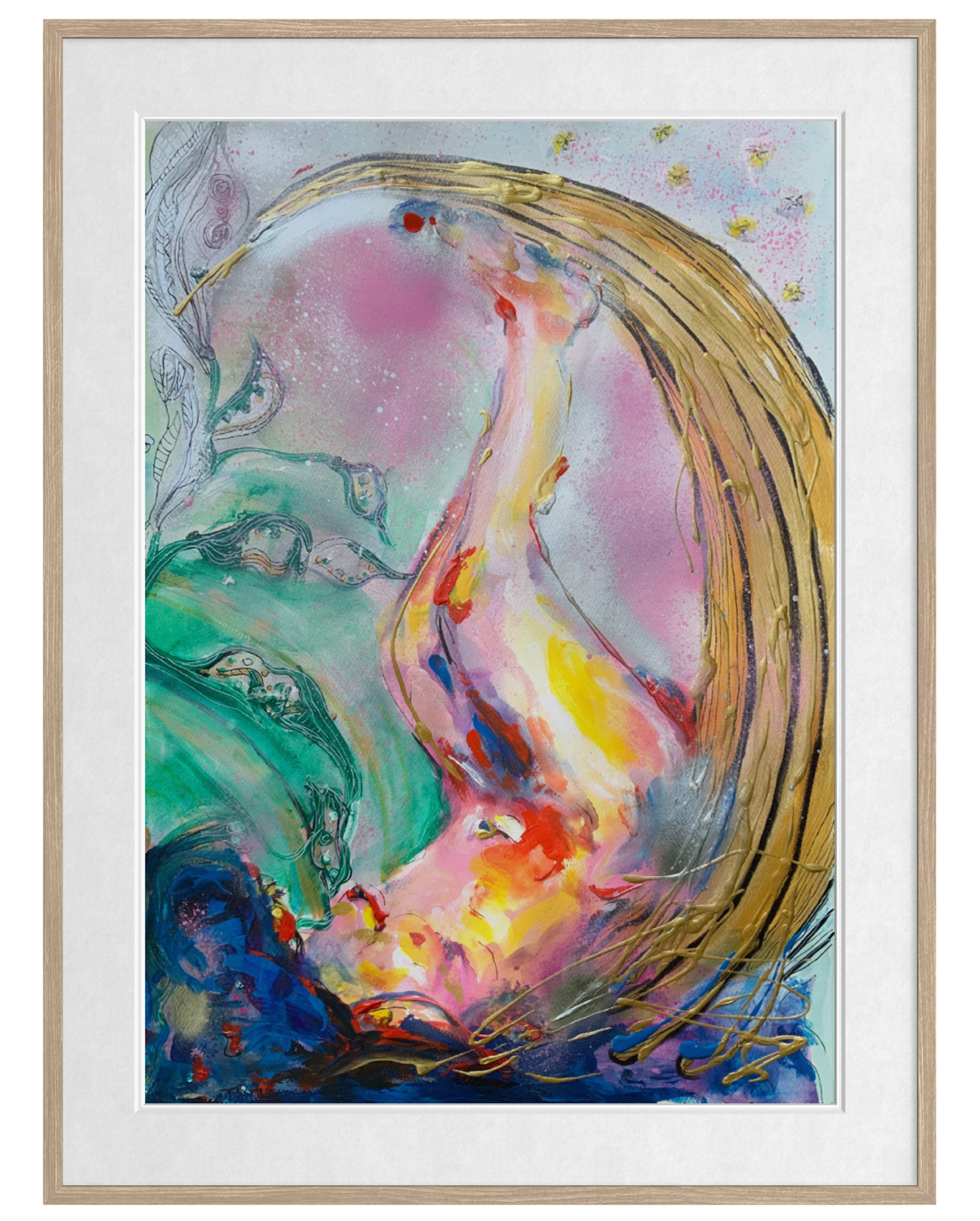 abstract art print of a woman and the moon